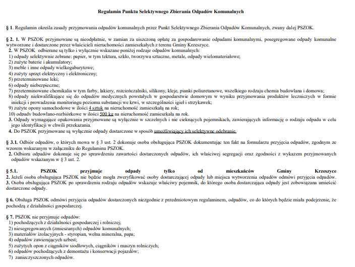 Regulamin PSZOK