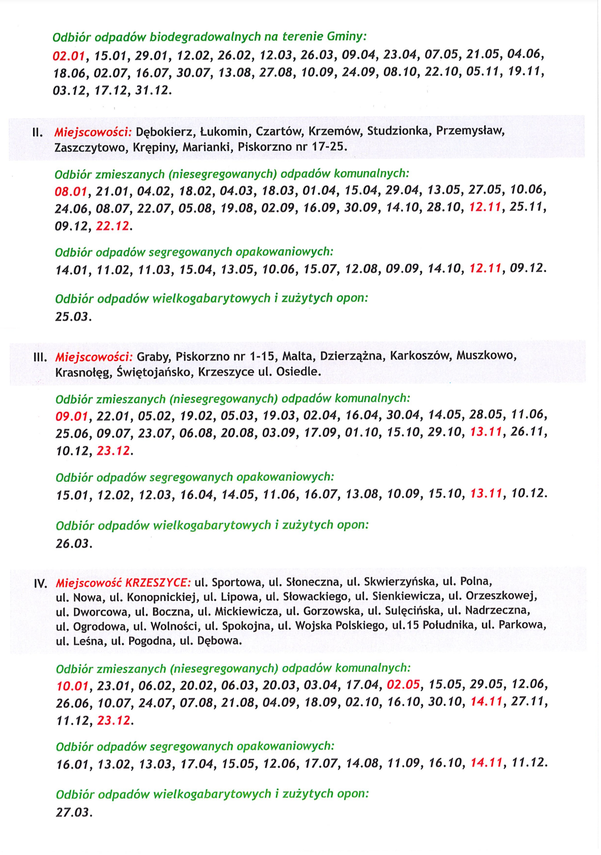 Harmonogram odpadów